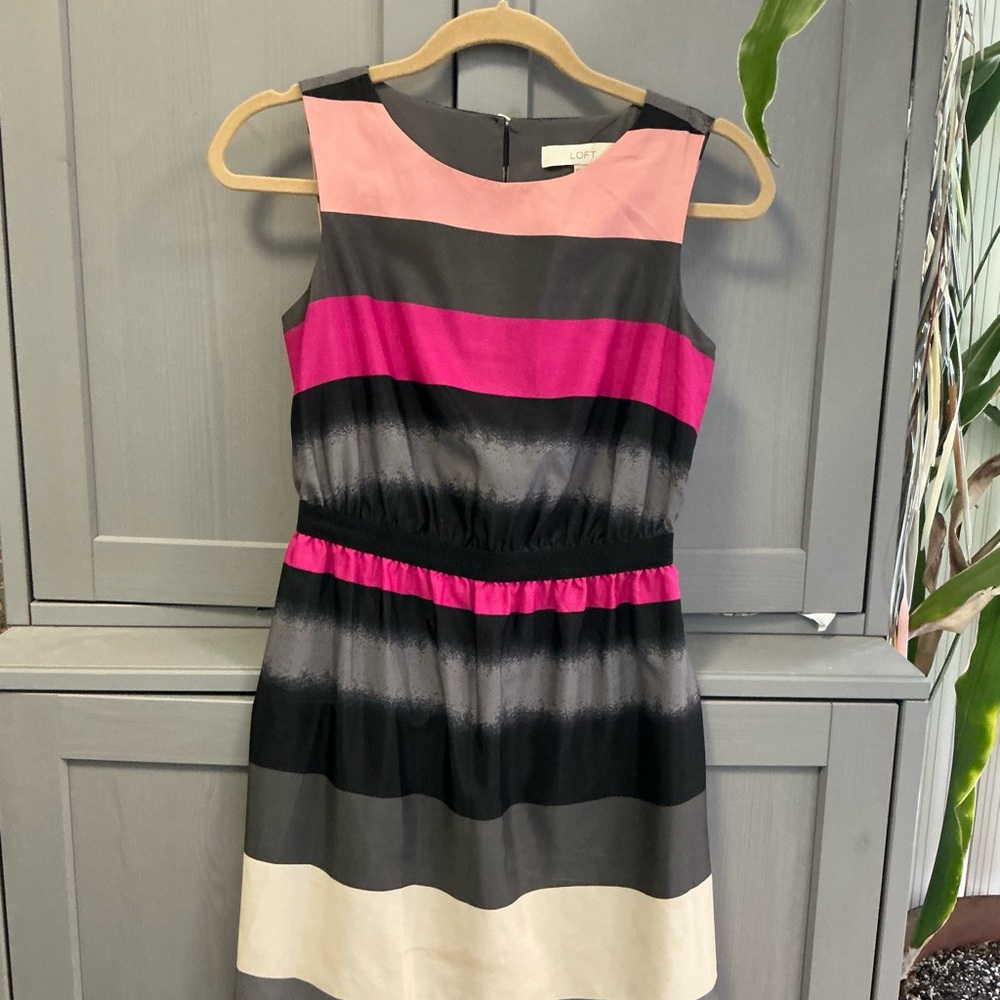LOFT Pink and Black Colorblock Dress